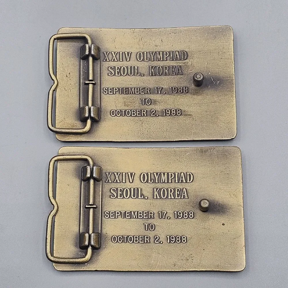 Vintage 1988 USA Olympic Belt Buckle (2) Brass Shooting Team Official Sponsor